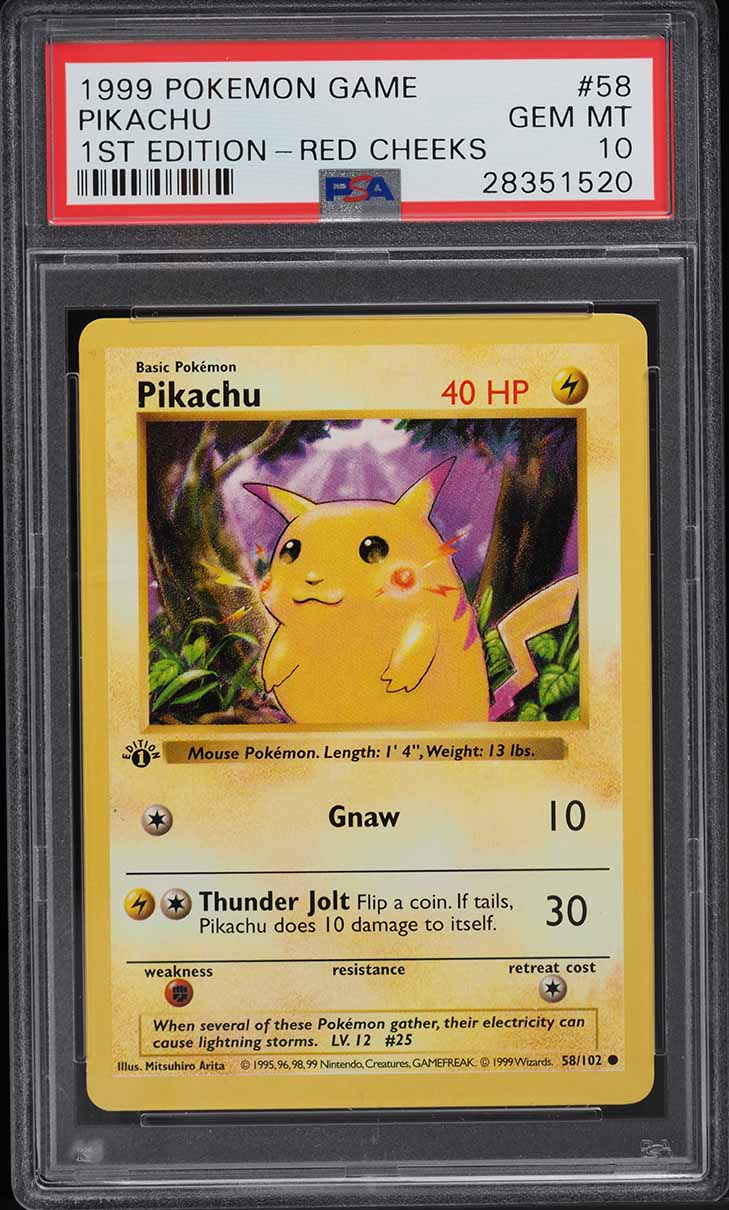 1999.pekatu.CGC.ＧＥＭＭＴ 1999 Pokemon Base Set Shadowless 1st Edition Pikachu #58 CGC