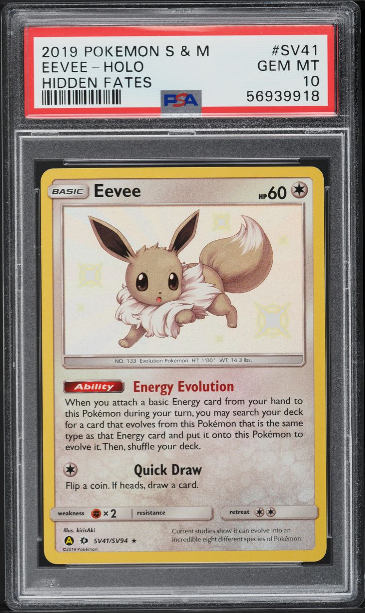 2019 Pokemon Sun & Moon Hidden Fates Holo Eevee #SV41 PSA 10 GEM MINT