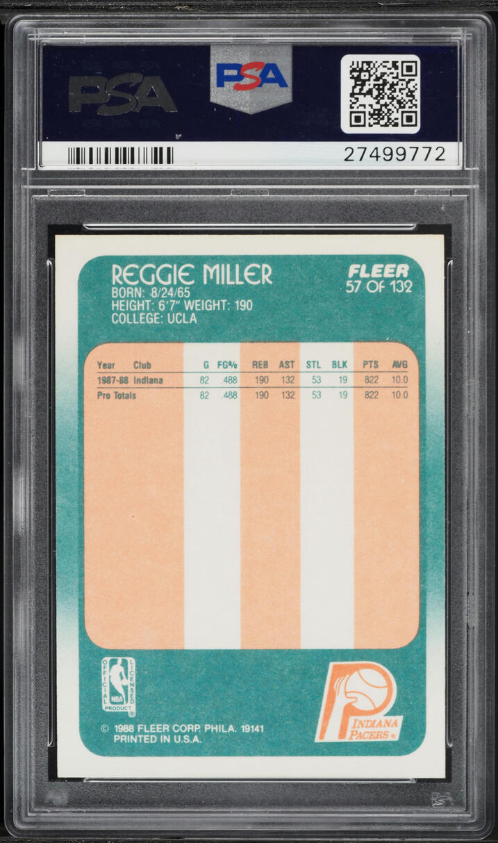1988 Fleer Basketball Reggie Miller ROOKIE #57 PSA 10 GEM MINT