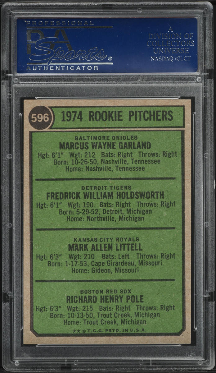 1974 Topps Wayne Garland Fred Holdsworth Mark Littell Dick Pole ROOKIE #596 PSA 10 GEM MINT