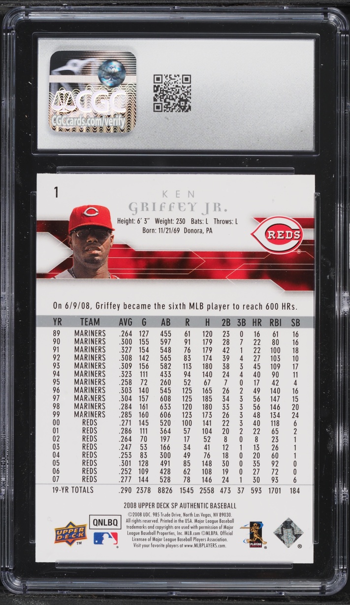2008 Sp Authentic Ken Griffey Jr. #1 CGC 9 MINT