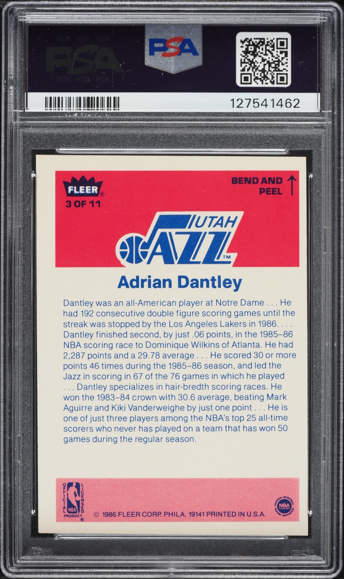 1986 Fleer Sticker Adrian Dantley #3 PSA 8 NM-MT