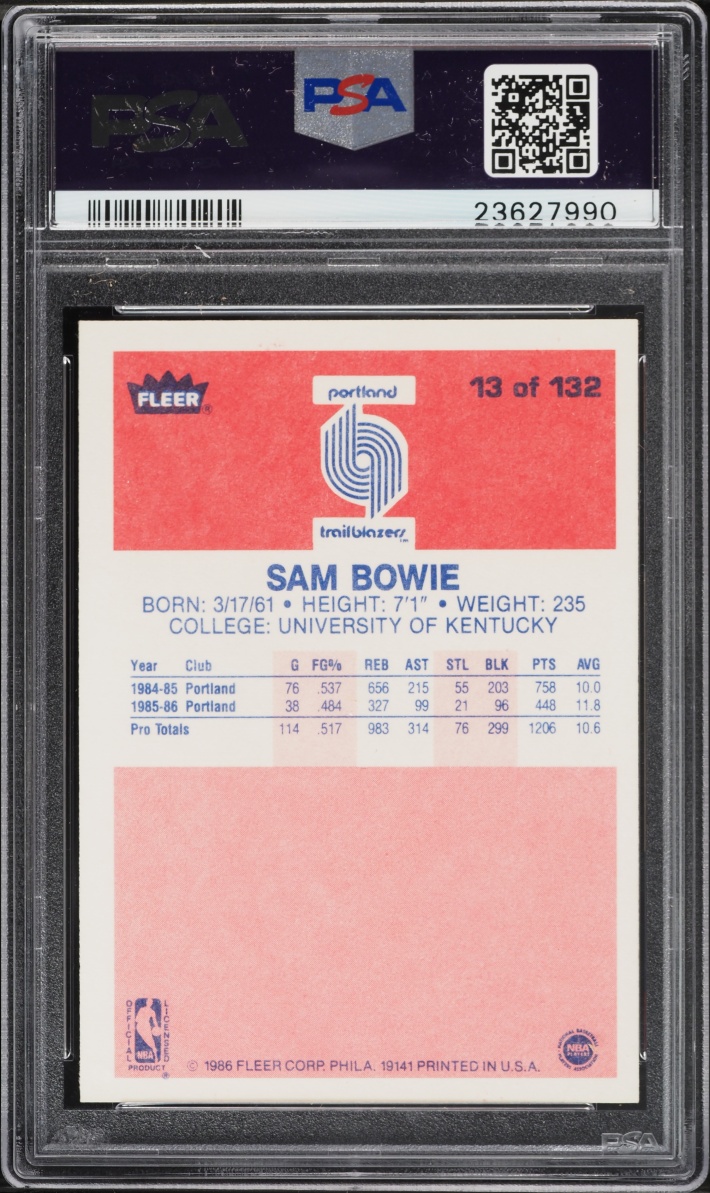 1986 Fleer Basketball Sam Bowie ROOKIE #13 PSA 9 MINT