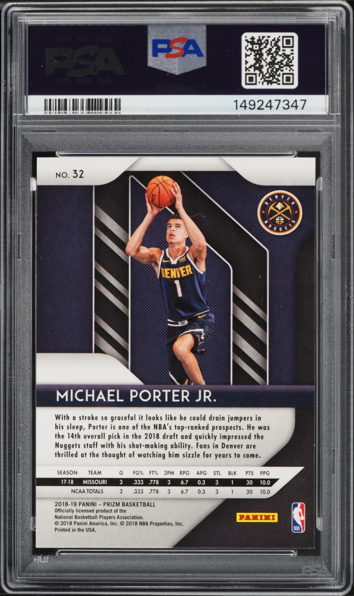2018 Panini Prizm Michael Porter Jr. ROOKIE #32 PSA 9 MINT