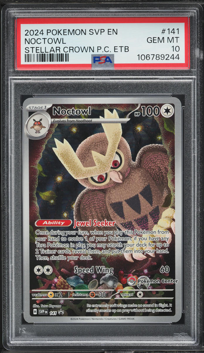 2024 Pokemon SV Black Star Promo Stellar Crown Center ETB Noctowl #141 PSA 10