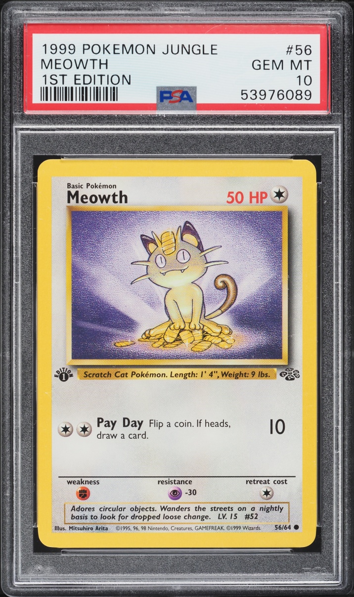 1999 Pokemon Jungle 1st Edition Meowth #56 PSA 10 GEM MINT