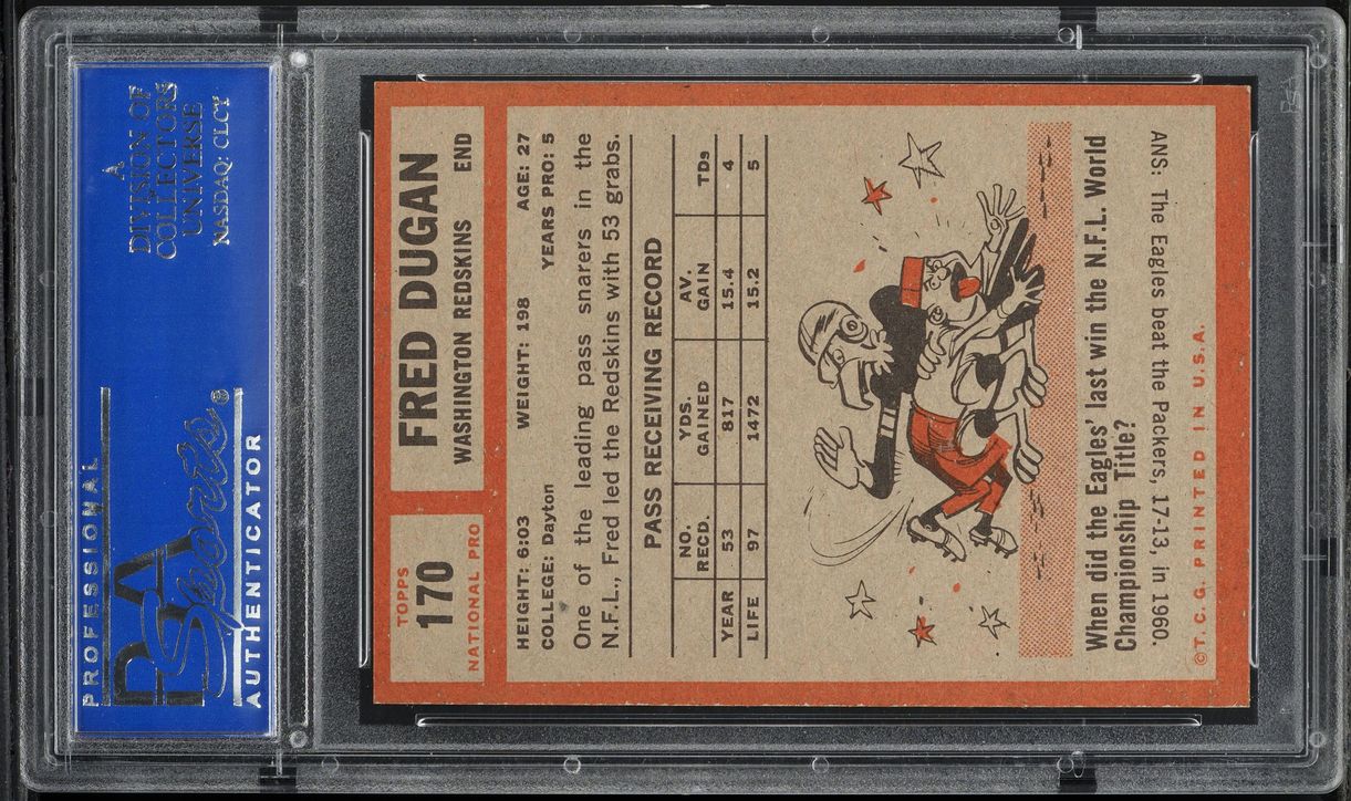 1962 Topps Football Fred Dugan #170 PSA 7 NRMT