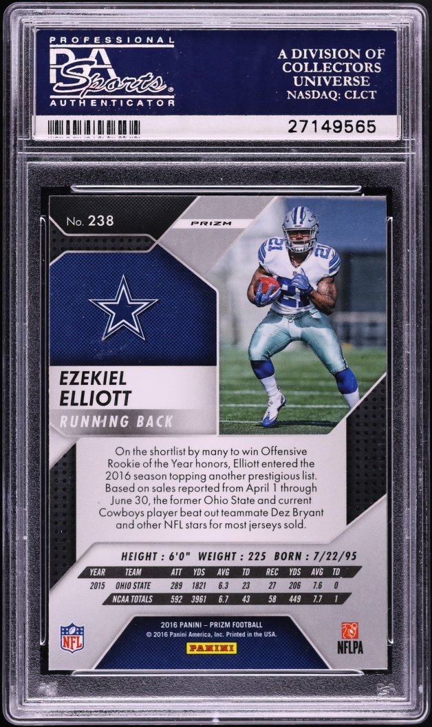 2016 Panini Prizm Silver Ezekiel Elliott ROOKIE #238 PSA 10 GEM MINT