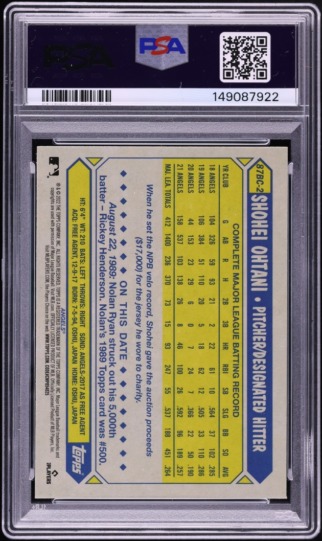 2022 Topps Chrome '87 Shohei Ohtani #87BC-2 PSA 9 MINT