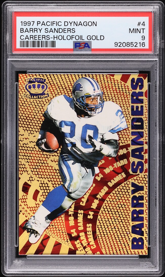 1997 Pacific Dynagon Careers Holofoil Gold Barry Sanders #4 PSA 9 MINT - Photo 1