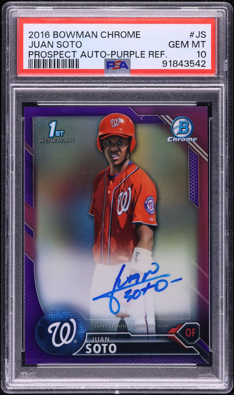 2016 Bowman Chrome Purple Refractor Juan Soto PROSPECT AUTO /250 #CPA-JS PSA 10