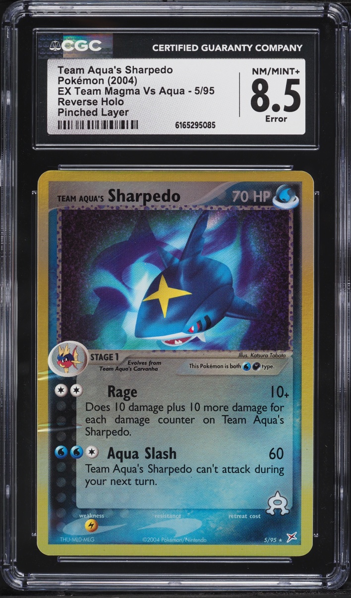 2004 Pokemon EX Team Magma Vs Aqua Reverse Holo Team Aqua's Sharpedo #5 CGC 8.5 NM-MT+