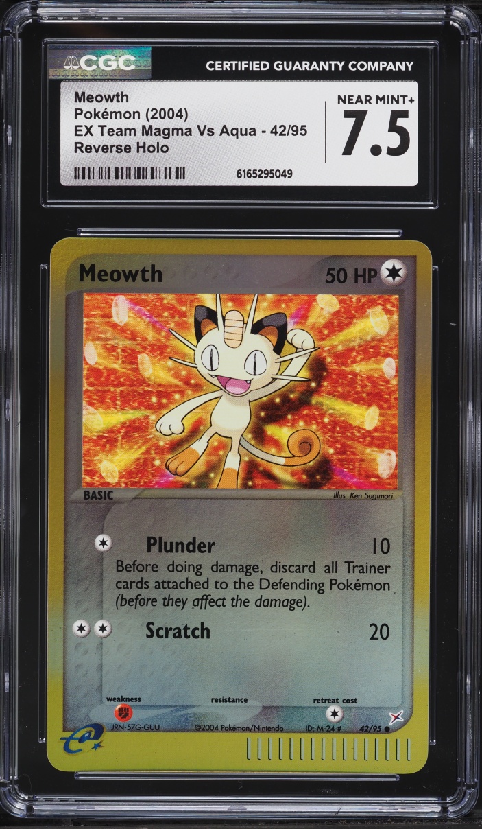 2004 Pokemon EX Team Magma Vs Aqua Reverse Holo Meowth #42 CGC 7.5 NRMT+
