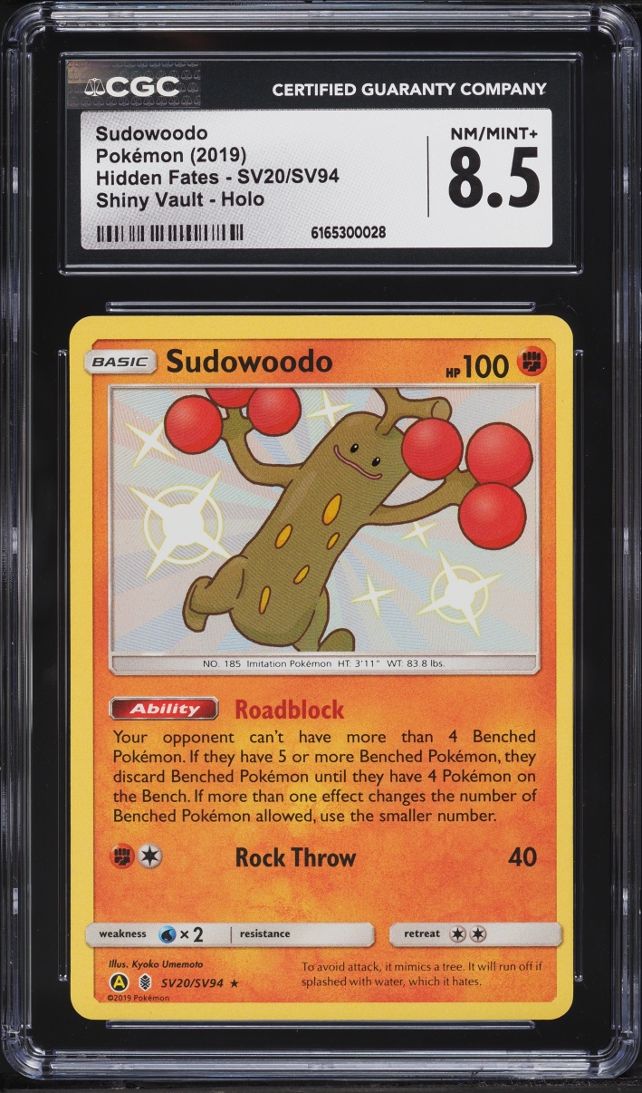 2019 Pokemon Sun & Moon Hidden Fates Shiny Sudowoodo #SV20 CGC 8.5 NM-MT+