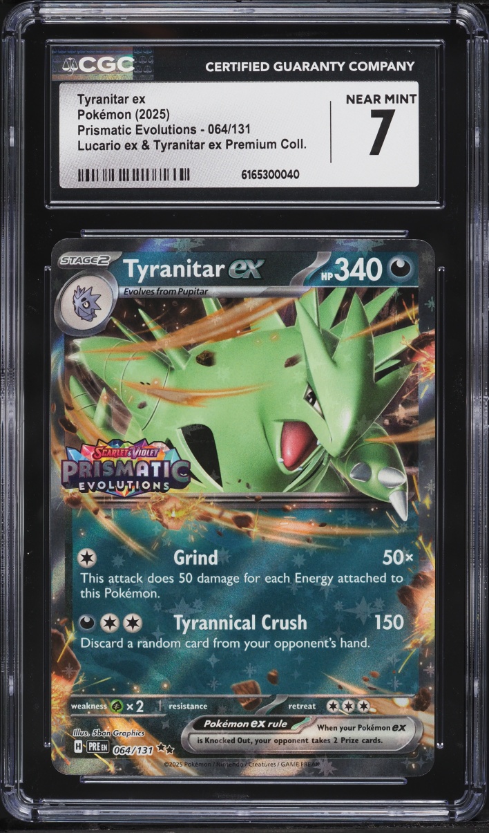 2025 Pokemon SV Prismatic Evolutions Premium Collection Holo Tyranitar Ex #64 CGC 7 NRMT