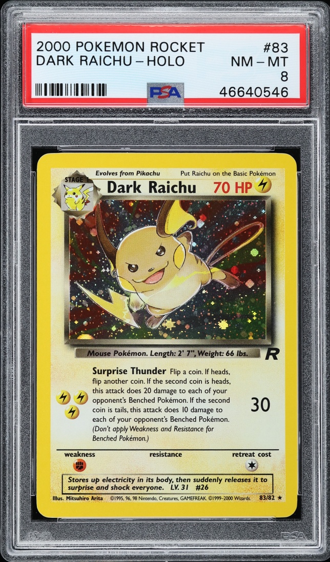 2000 Pokemon Team Rocket Holo Dark Raichu #83 PSA 8 NM-MT