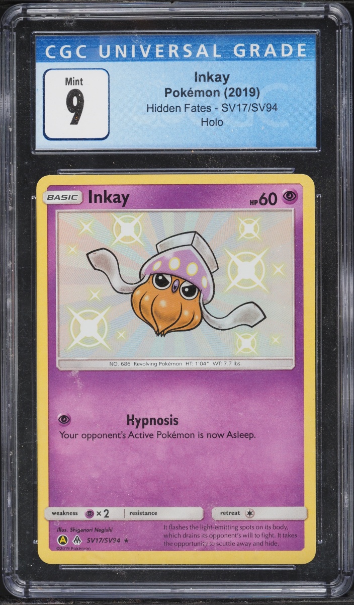 2019 Pokemon Sun & Moon Hidden Fates Shiny Inkay #SV17 CGC 9 MINT