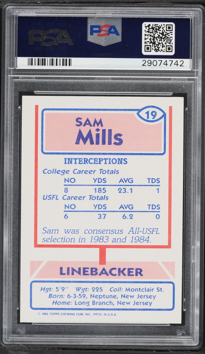1985 Topps USFL Sam Mills ROOKIE #19 PSA 9 MINT
