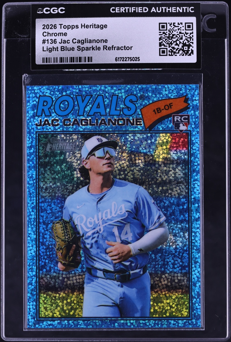 2026 Topps Chrome Heritage Light Blue Sparkle Refractor Jac Caglianone ROOKIE #136 CGC AUTH