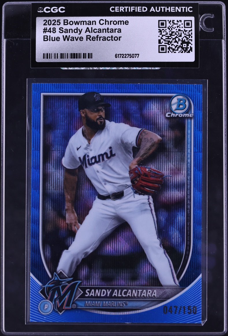 2025 Bowman Chrome Blue Wave Refractor Sandy Alcantara /150 #48 CGC AUTH