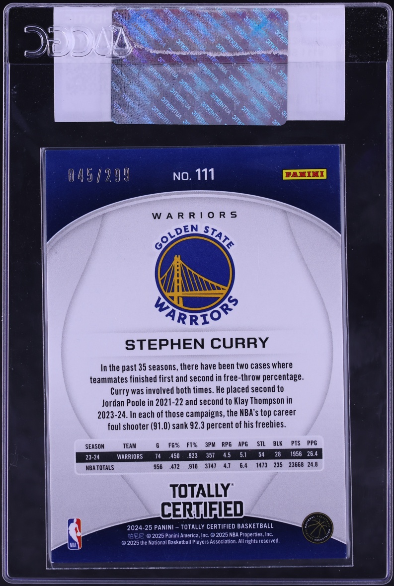 2024 Totally Certified Mirror Neon Orange Stephen Curry /299 #111 CGC AUTH