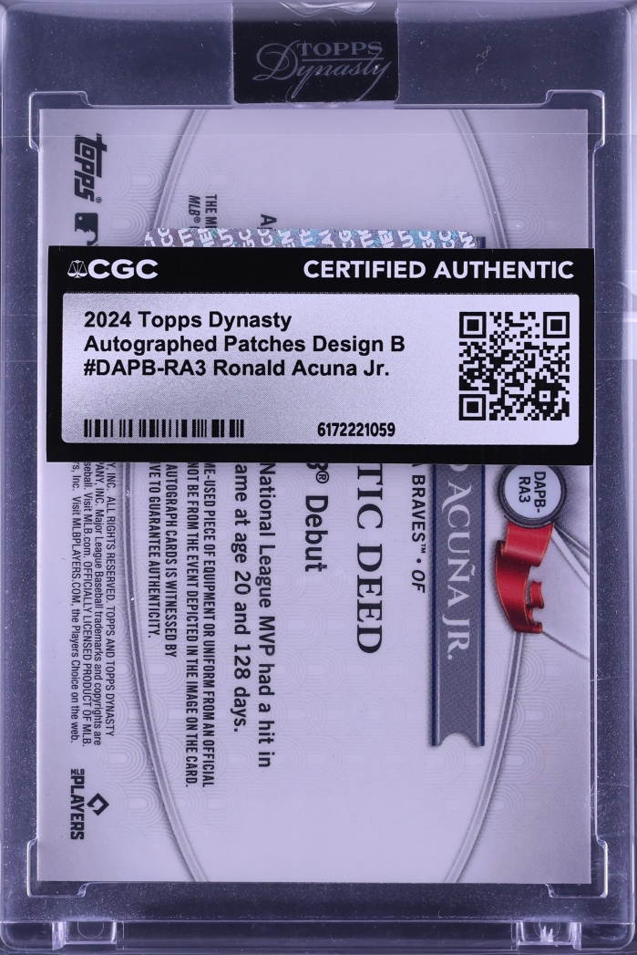 2024 Topps Dynasty Design B Ronald Acuna Jr. PATCH AUTO /10 #DAPB-RA3 CGC AUTH