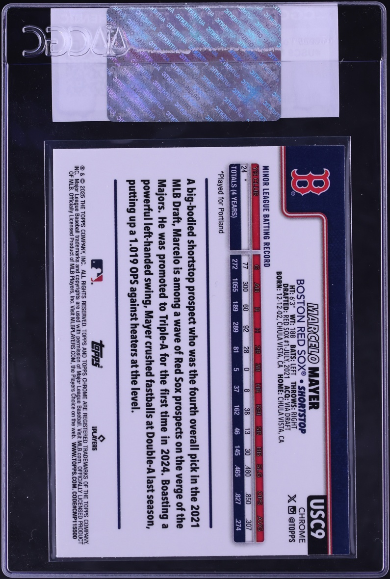 2025 Topps Chrome Update Sapphire Marcelo Mayer ROOKIE #USC9 CGC AUTH