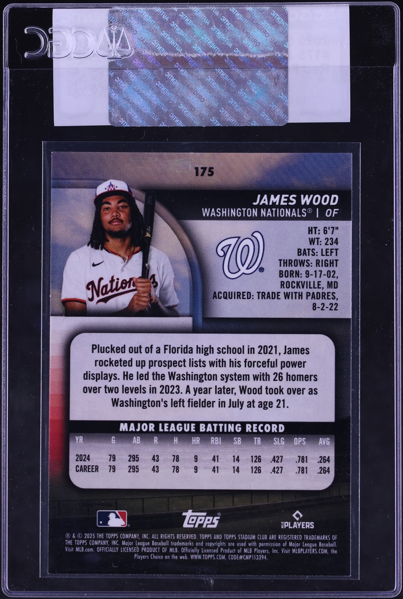2025 Stadium Club Red Foil James Wood ROOKIE #175 CGC AUTH
