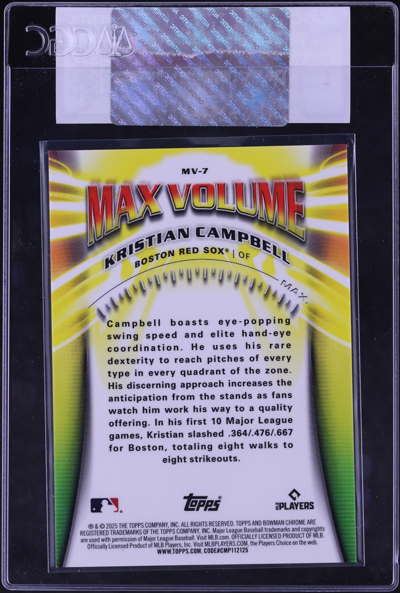 2025 Bowman Chrome Max Volume Mini-Diamond Refractor Kristian Campbell ROOKIE /150 CGC AUTH
