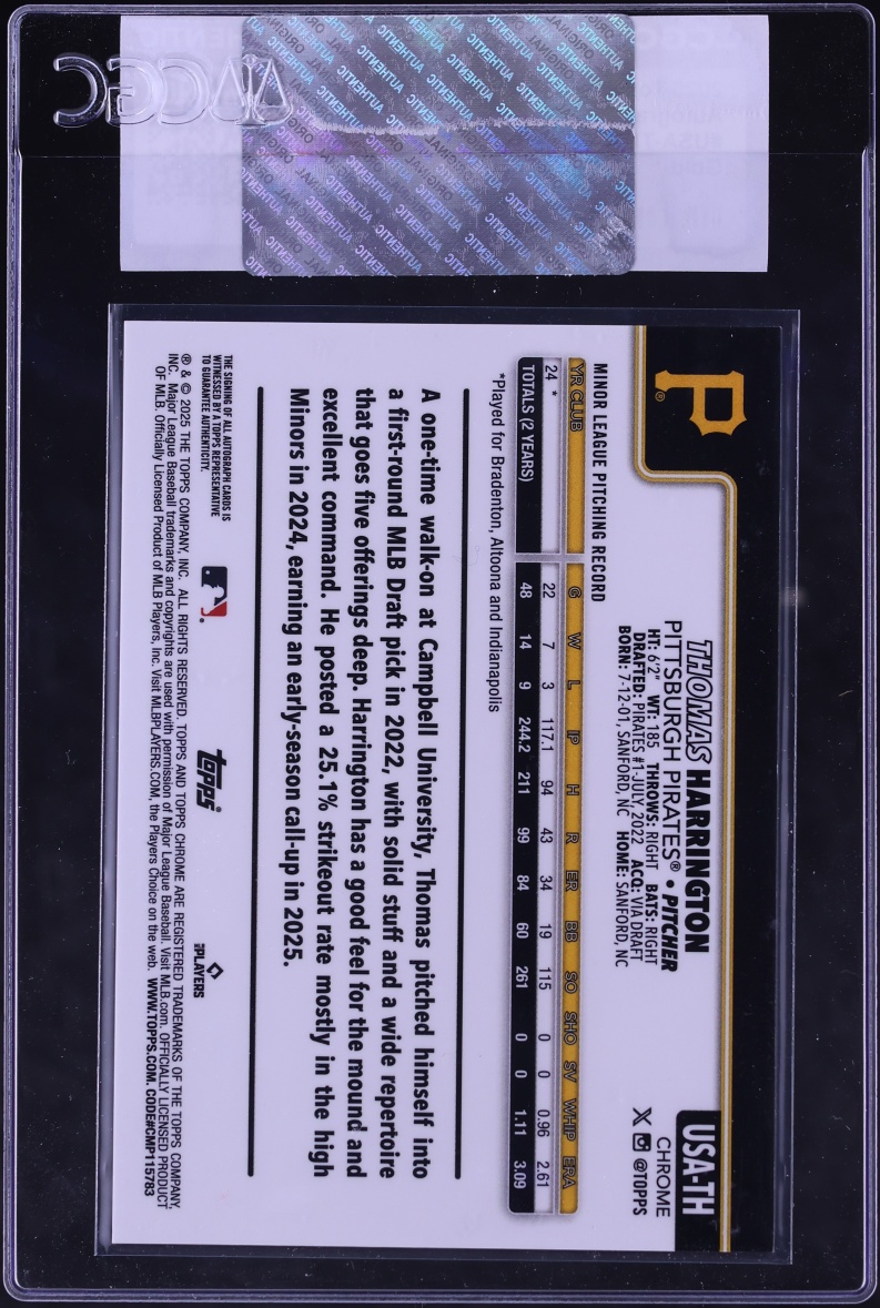 2025 Topps Chrome Update Sapphire Gold Thomas Harrington ROOKIE AUTO /50 #USA-TH CGC AUTH