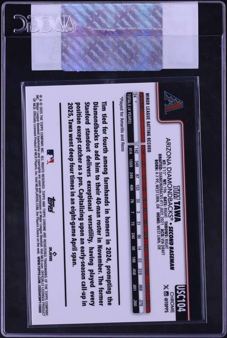 2025 Topps Chrome Update Sapphire Black Tim Tawa ROOKIE /10 #USC104 CGC AUTH