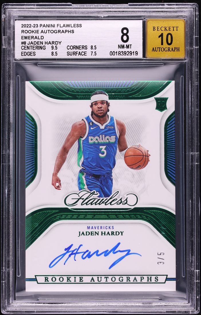 2022 Panini Flawless Emerald Jaden Hardy ROOKIE AUTO /5 #RA-JHD BGS 8 NM-MT
