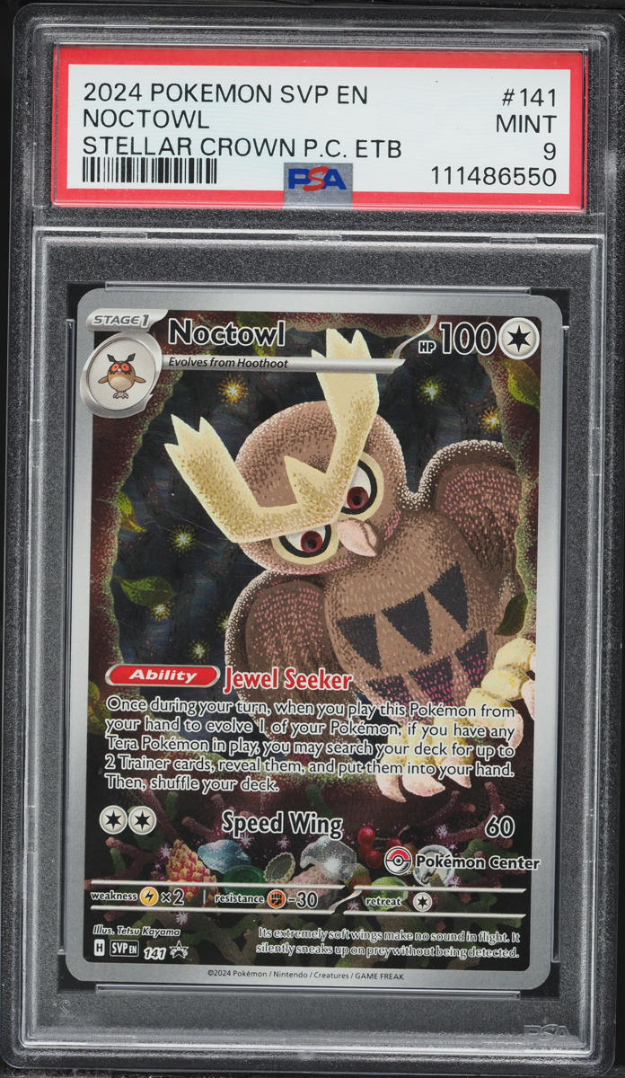 2024 Pokemon Scarlet & Violet Promo Stellar Crown ETB Noctowl #141 PSA 9 MINT