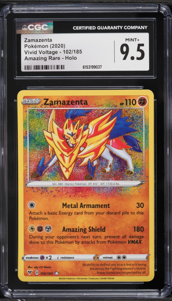 2020 Pokemon Sword & Shield Vivid Voltage Amazing Rare Zamazenta #102 CGC 9.5 MINT+