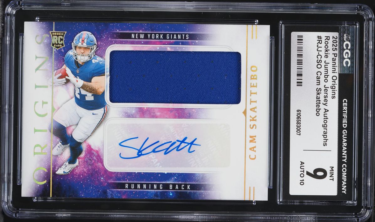 2025 Panini Origins Jumbo Jersey Cam Skattebo ROOKIE PATCH AUTO #RJJ-CSO CGC 9 MINT