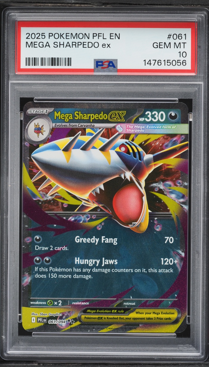 2025 Pokemon Mega Evolution Phantasmal Flames Mega Sharpedo Ex #061 PSA 10 GEM MINT