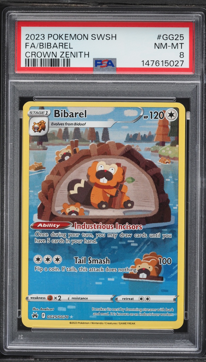 2023 Pokemon Sword & Shield Crown Zenith Galarian Gallery Full Art Bibarel #GG25 PSA 8 NM-MT