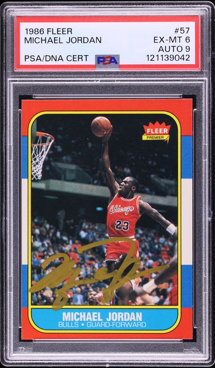 1986 Fleer Basketball Michael Jordan ROOKIE AUTO DNA 9 #57 PSA 6 EXMT