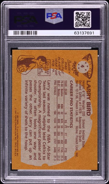 1981 Topps Basketball Larry Bird AUTO DNA 10 #4 PSA 10 GEM MINT