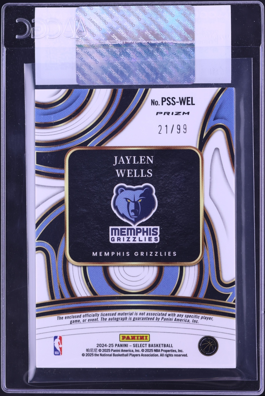 2024 Select Prime Selections Signatures Jaylen Wells ROOKIE PATCH AUTO /99 #PSS-WEL CGC AUTH