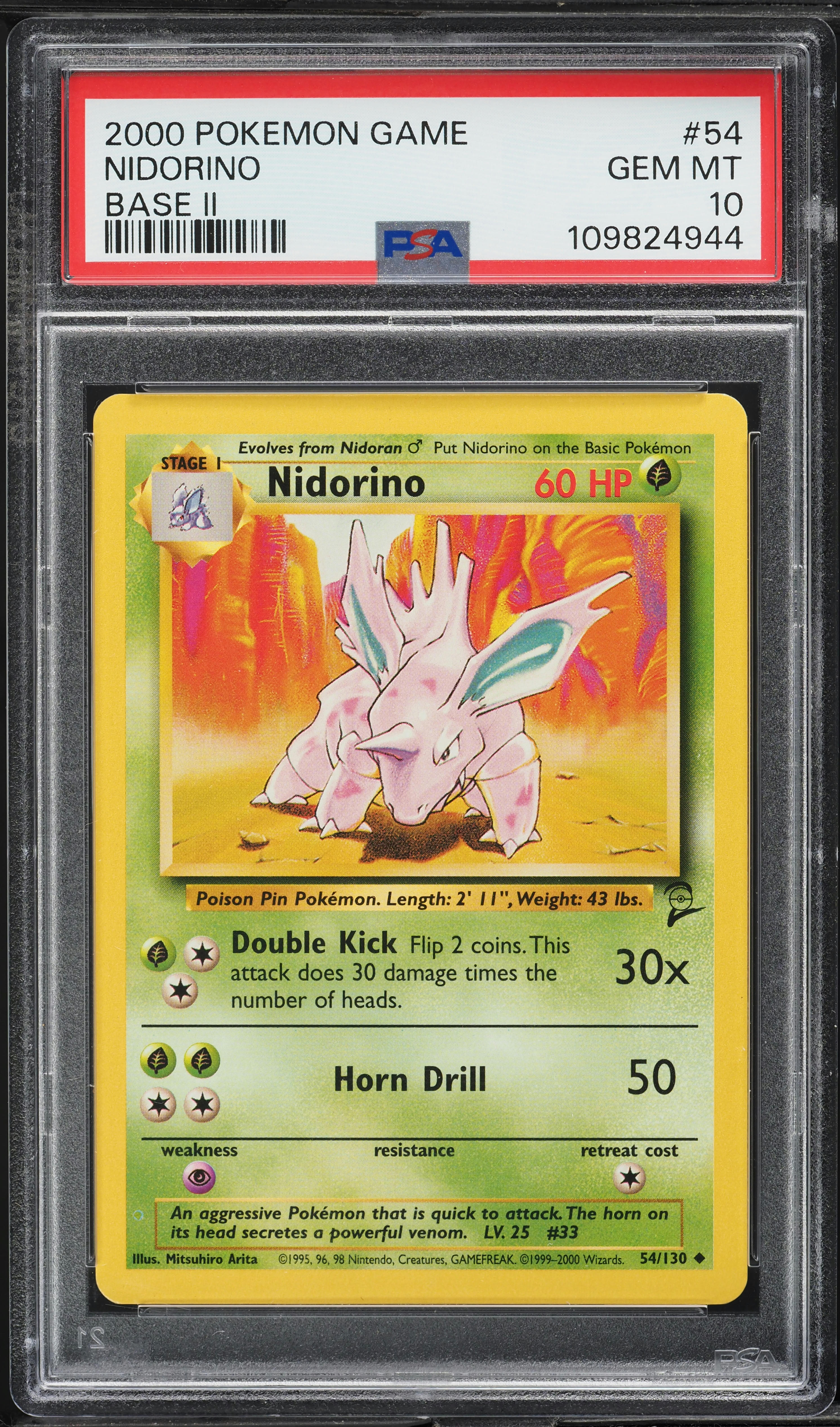 2000 Pokemon Base Set 2 Nidorino #54 PSA 10 GEM MINT