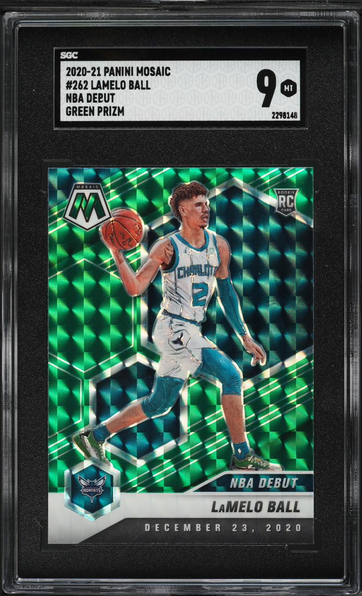 2020 Panini Mosaic NBA Debut Green Prizm LaMelo Ball ROOKIE #262 SGC 9 MINT