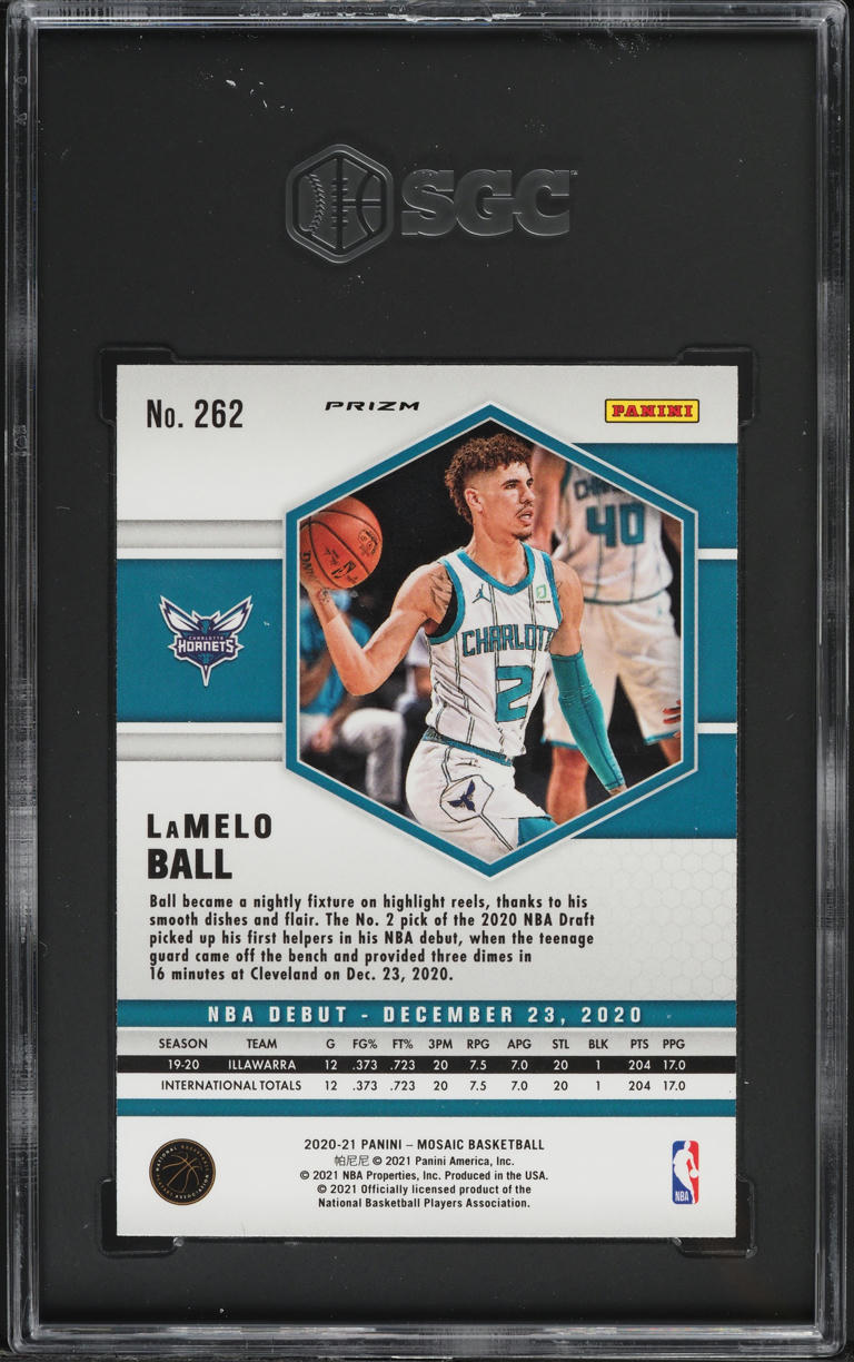 2020 Panini Mosaic NBA Debut Green Prizm LaMelo Ball ROOKIE #262 SGC 9 MINT