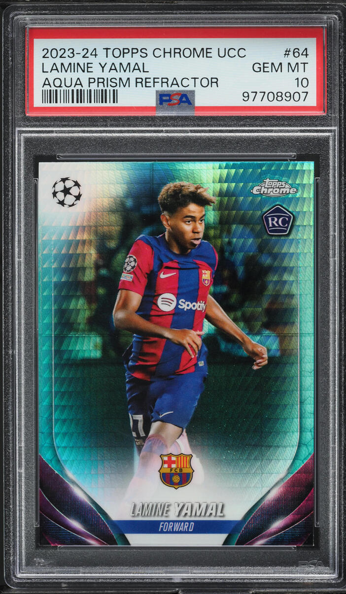 2023 Topps Chrome UCC Aqua Prism Refractor Lamine Yamal ROOKIE #64 PSA 10 GEM