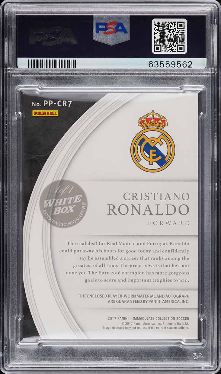 2017 Immaculate Soccer White Box Cristiano Ronaldo PATCH AUTO 1/1