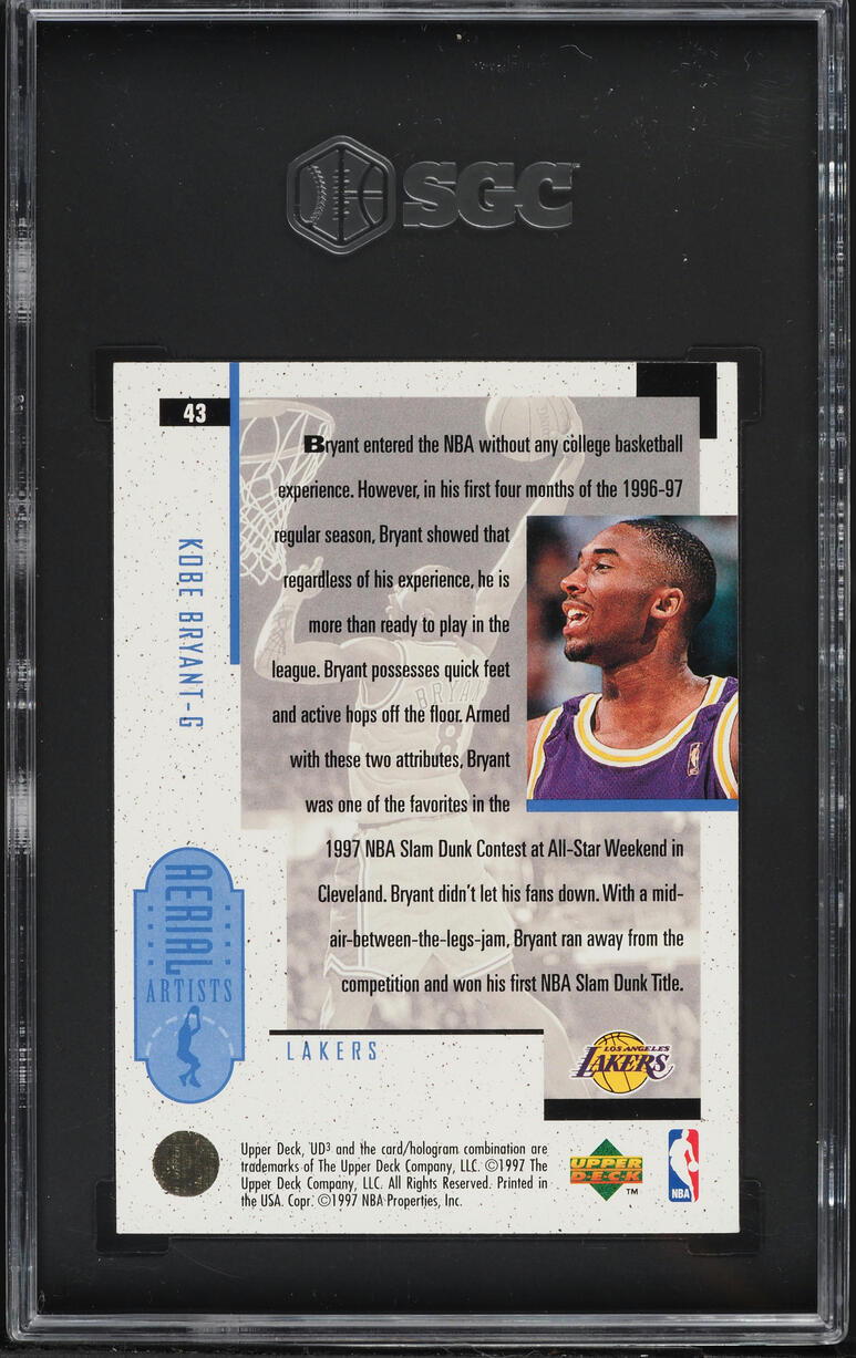 1996 UD3 Basketball Kobe Bryant ROOKIE #43 SGC 10 GEM MINT