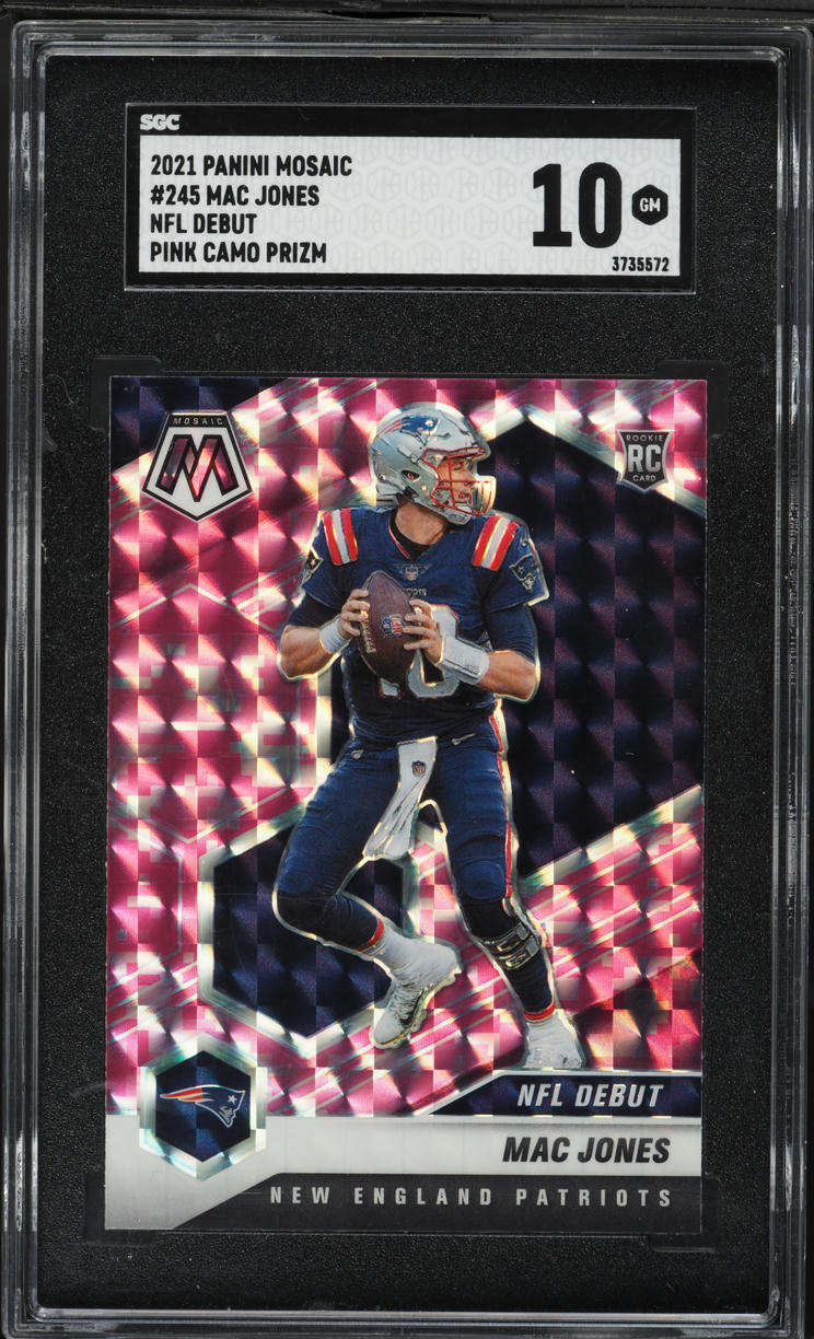 2021 Panini Mosaic NFL Debut Pink Camo Prizm Mac Jones ROOKIE #245 SGC 10 GEM