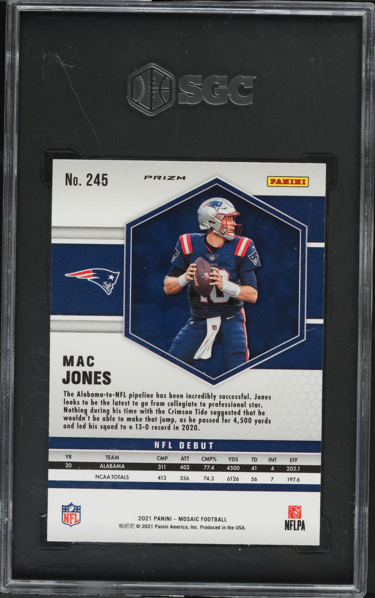 2021 Panini Mosaic NFL Debut Pink Camo Prizm Mac Jones ROOKIE #245 SGC 10 GEM