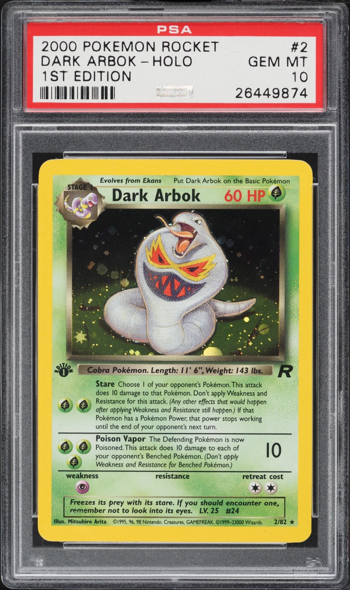 2000 Pokemon Team Rocket 1st Edition Holo Dark Arbok #2 PSA 10 GEM MINT