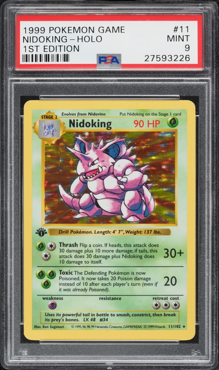 1999 Pokemon Base Set Shadowless 1st Edition Holo Nidoking #11 PSA 9 MINT